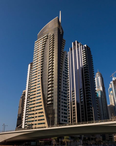 Dubai, United Arab Emirates - October, 2018: Skyscrapers in Dubai Marina. Dubai, United Arab Emirates - October, 2018: Skyscrapers in Dubai Marina